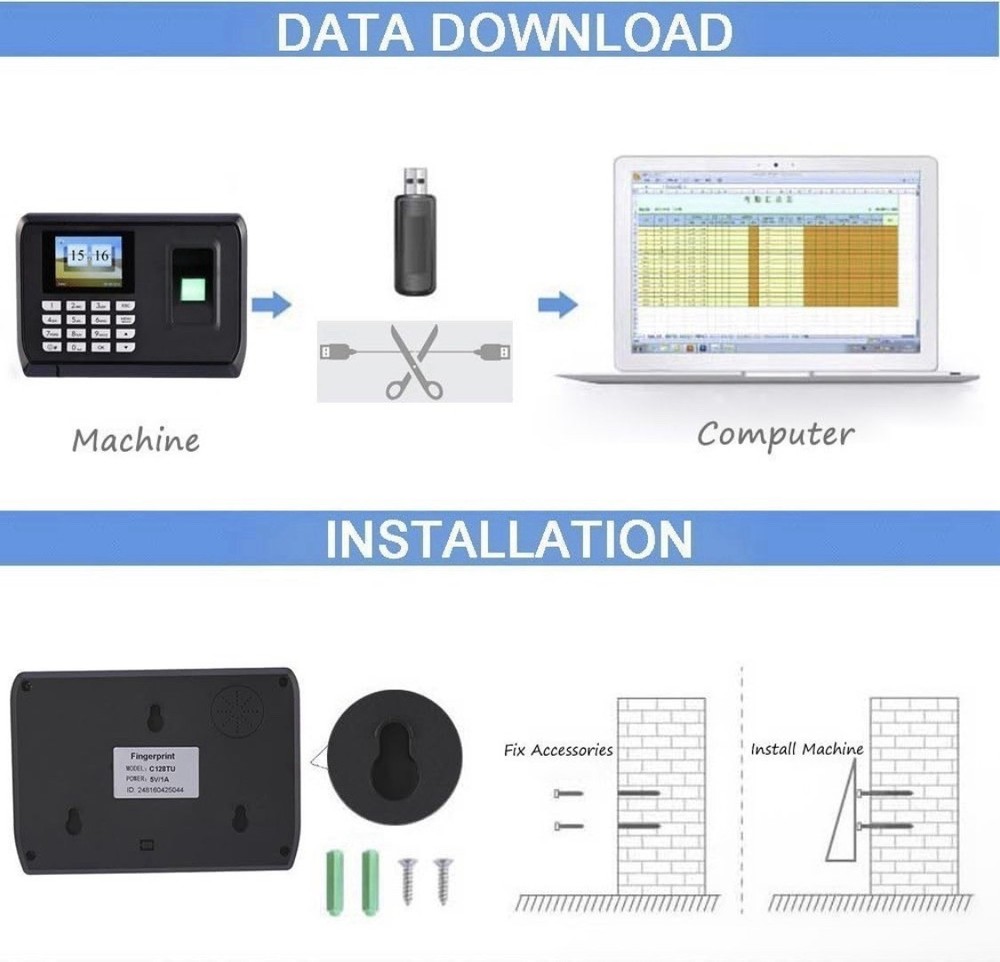 Employee Fingerprint Attendance Biometric Time Clock Check In Out Device System