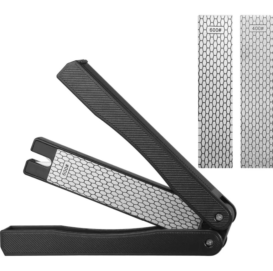 1pc Black Foldable Diamond Knife Sharpener 400/600 Grit Portable Tool Kit - NEW