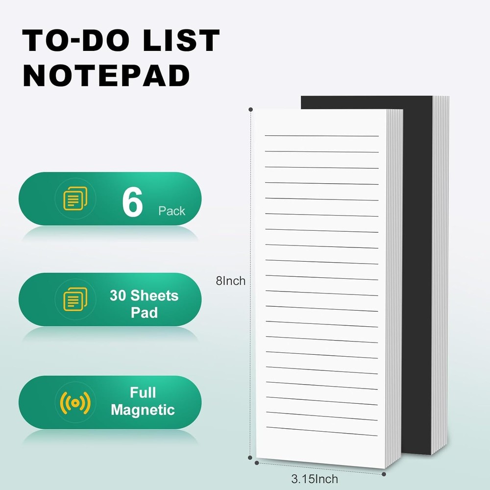 Magnetic Notepads Note Pads for Fridge with Full Magnet Back, 180 Sheets Colored