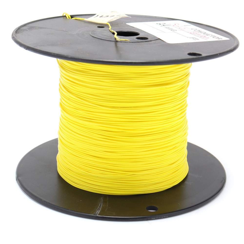 24AWG Solid Conductor Silver Plated Copper, PTFE Insulated Wire, Yellow, 100ft