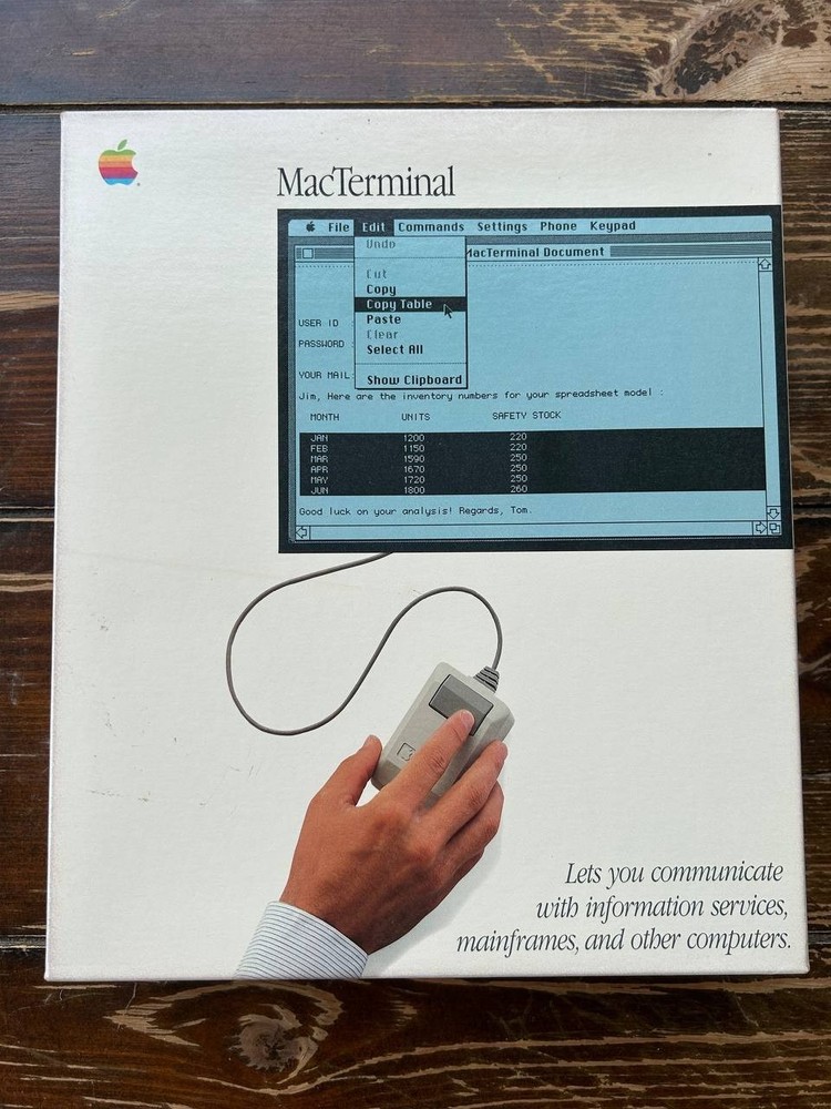 Macintosh MacTerminal M0521 Version 1.0. Vintage Apple software 1984 year