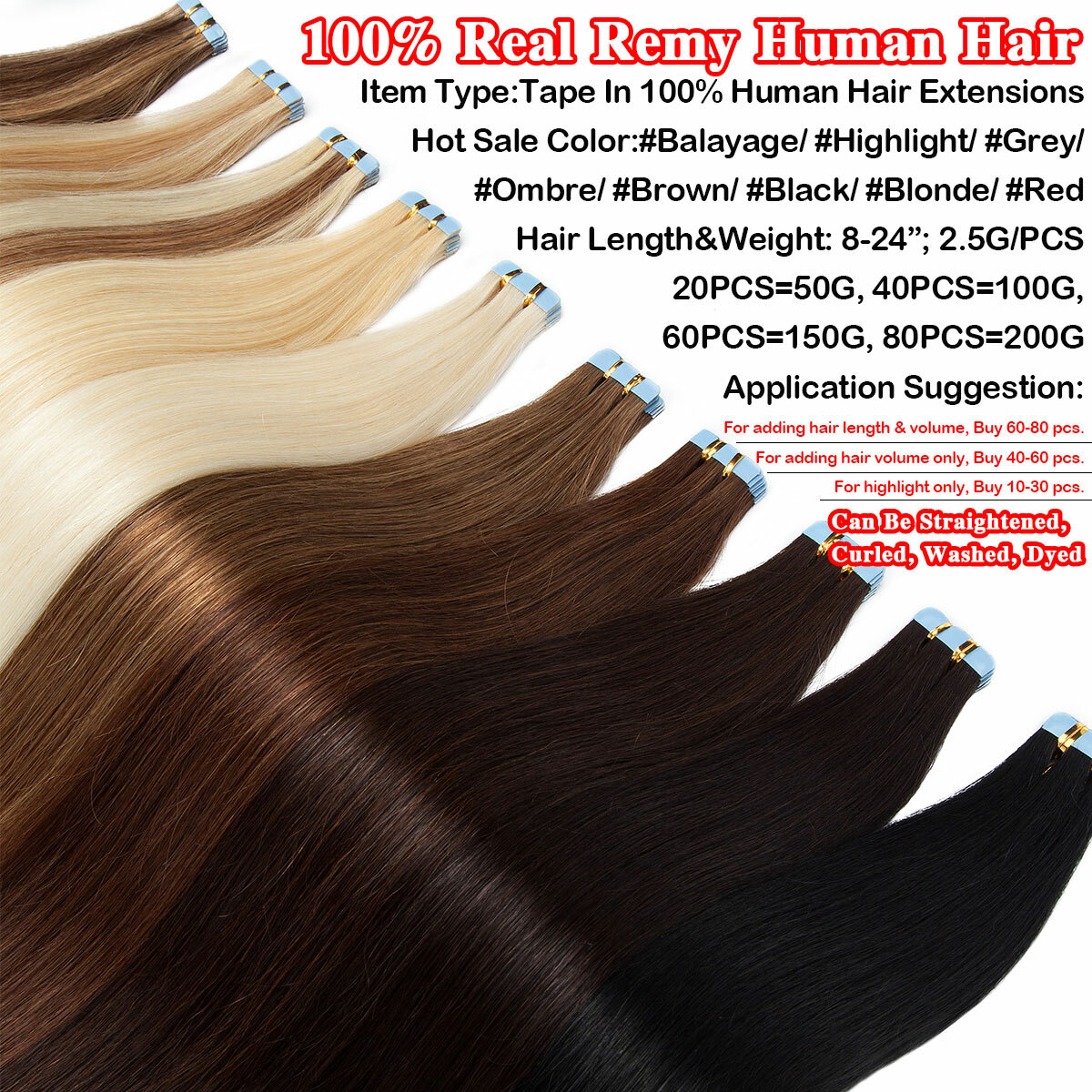 CLEARANCE Tape In 100% Real Remy Human Hair Extensions Skin Weft Full Head Ombre