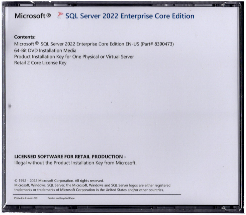 Microsoft SQL Server 2022 Enterprise with 2 Core License, unlimited User CALs