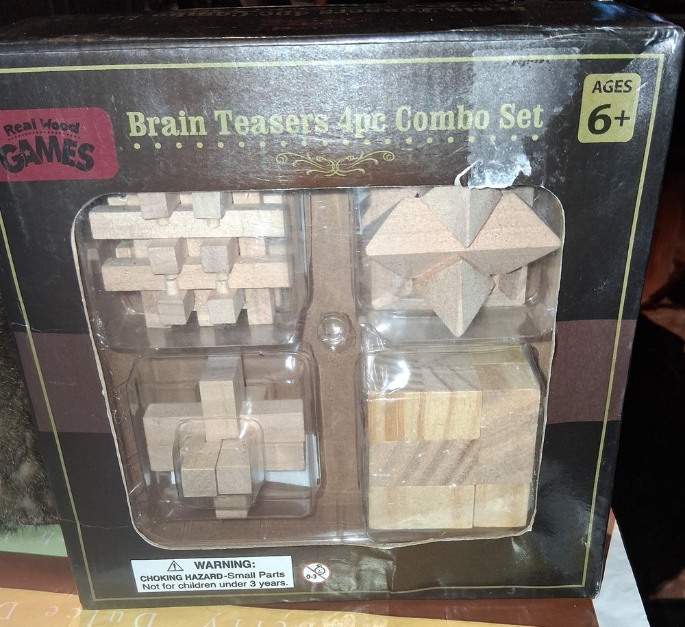Real Wood Games Brain Teasers 4pc Combo set (Interlocking Puzzles) NIB