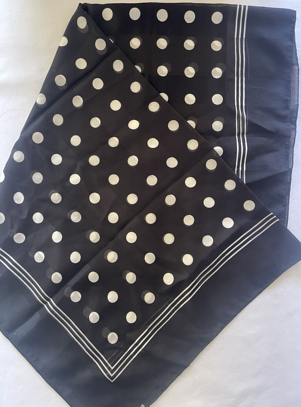 VINTAGE BERKSHIRE Italy: Black White Polka Dot Sheer 31" Square Scarf