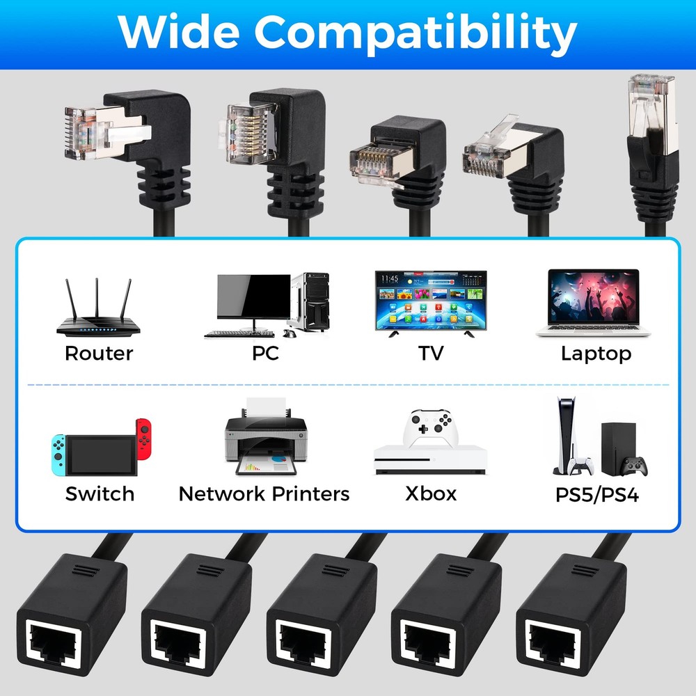 Cat 6 Ethernet Extension Cable 5 Pack，Multiple 0.6 Feet, Black