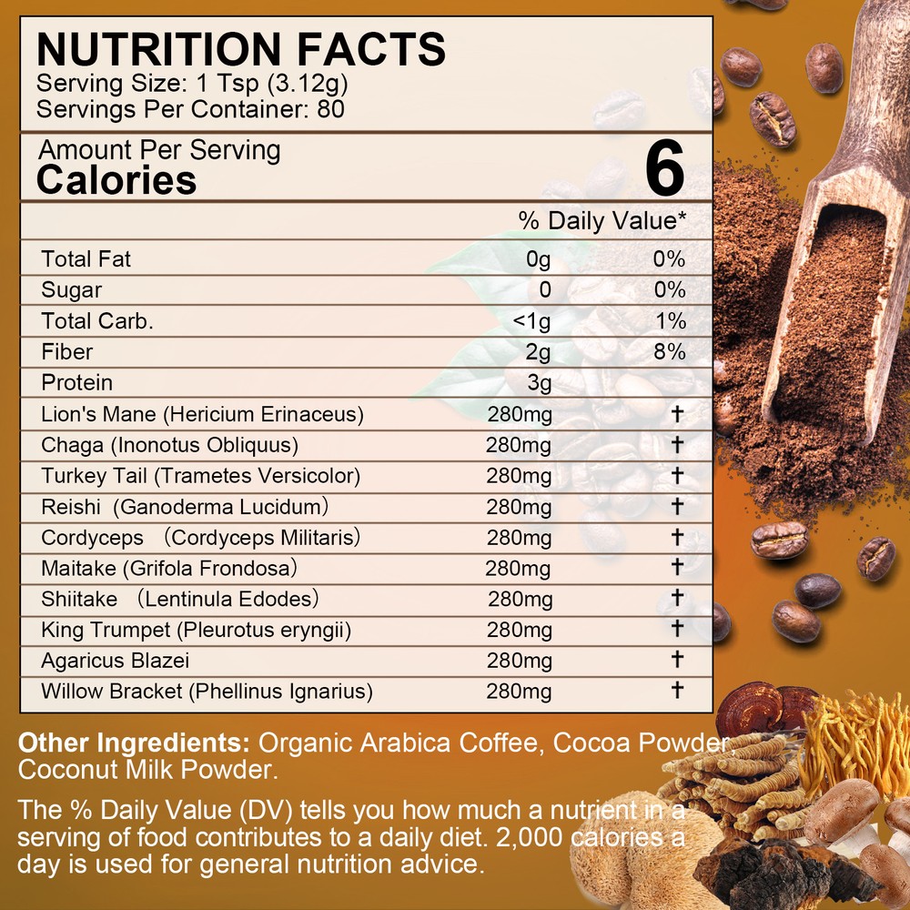 Lions Mane Mushroom Coffee Powder - Brain & Memory Support ,Cognitive Support