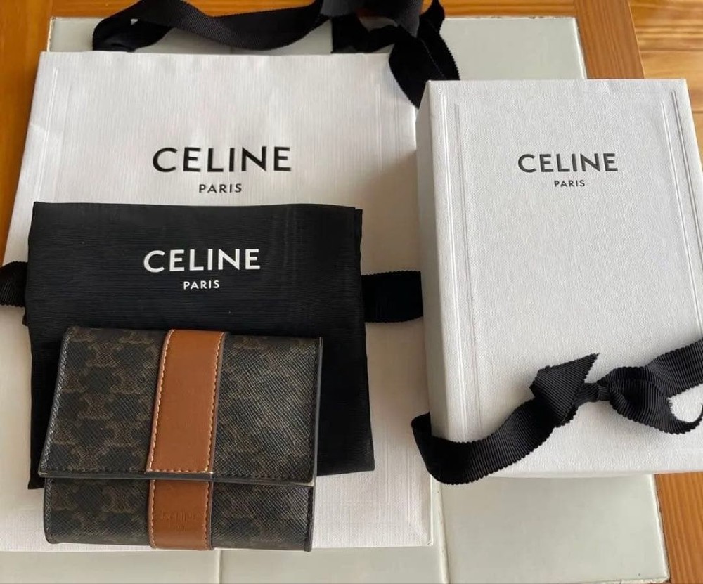 CELINE Tri Fold Wallet Dark Brown From Japan