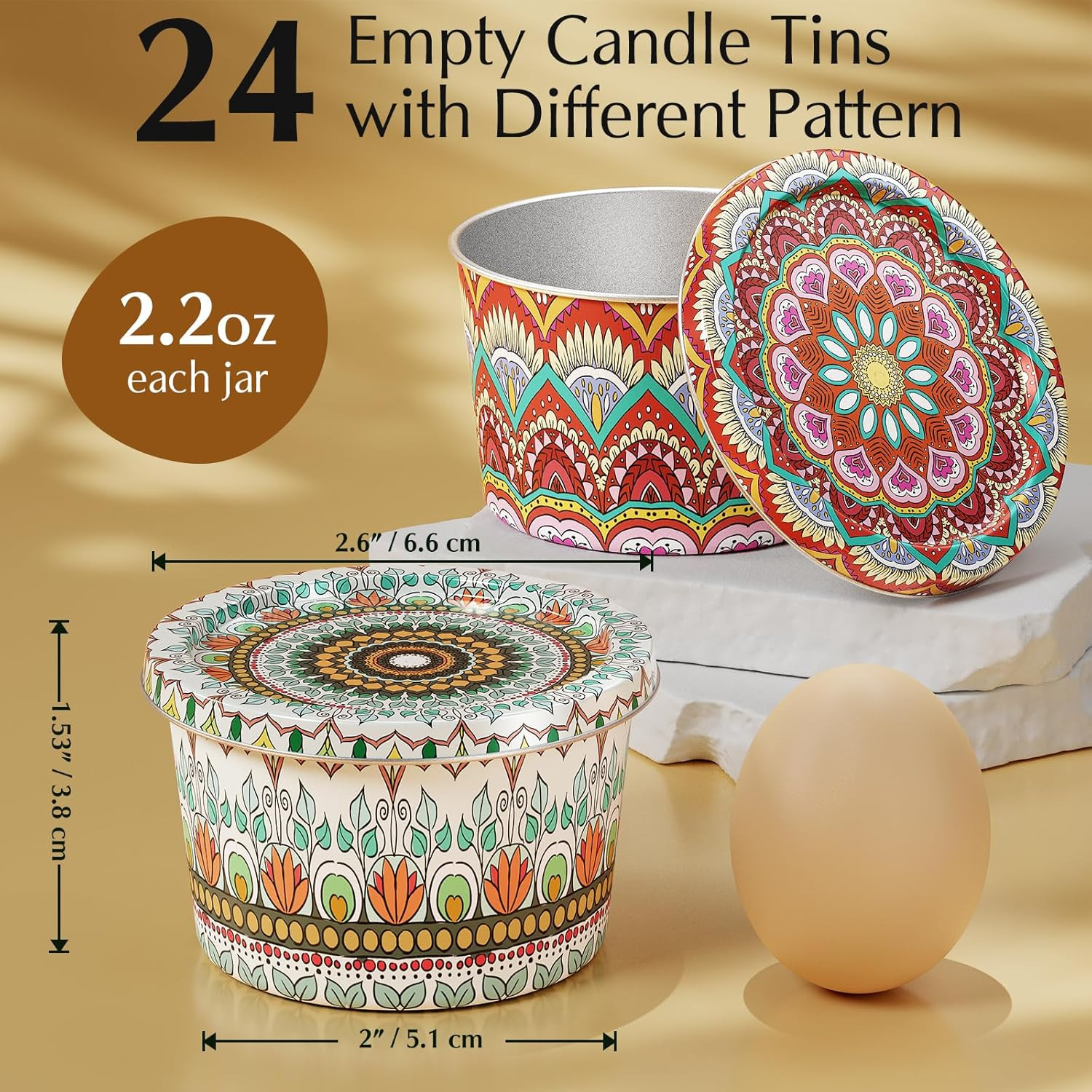 24 Pack Empty Candle Tins 2.2 Oz Metal Containers with Lids for Candle Making