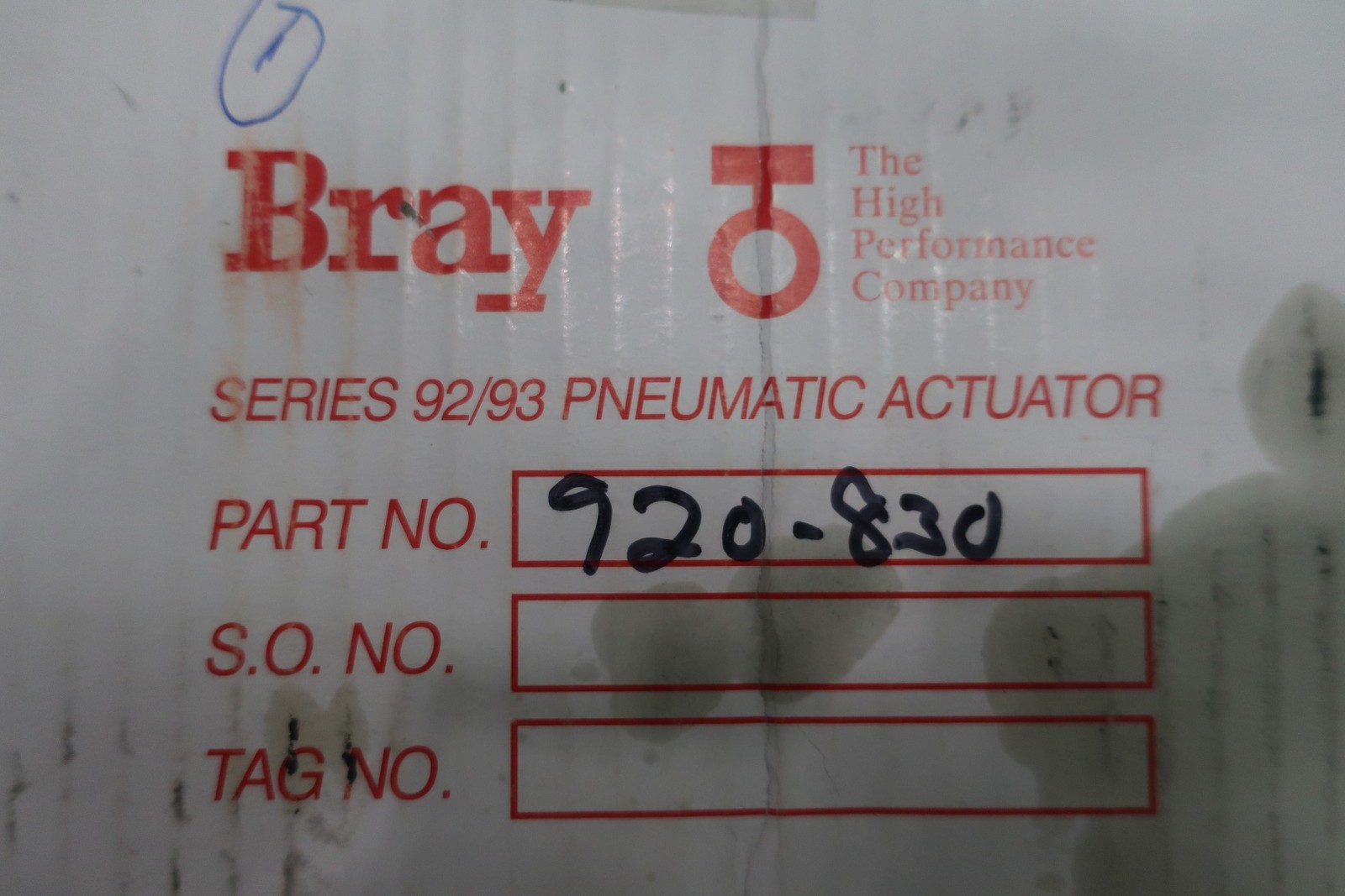 Bray 920830-11300532 Double Acting Pneumatic Valve Actuator 140psi