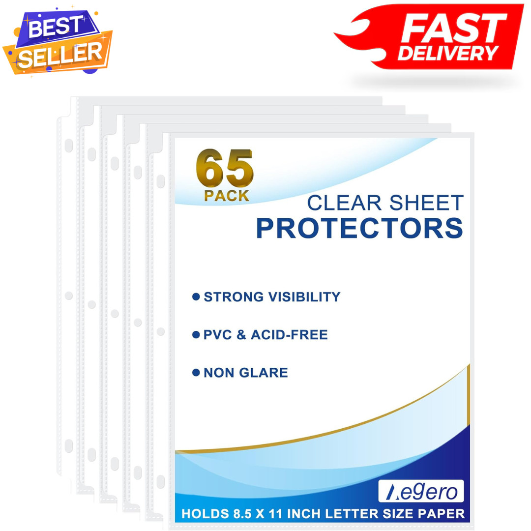 65 Pack Clear Sheet Protectors, 8.5 x 11 inch Page Protectors for 3 Ring Binder.