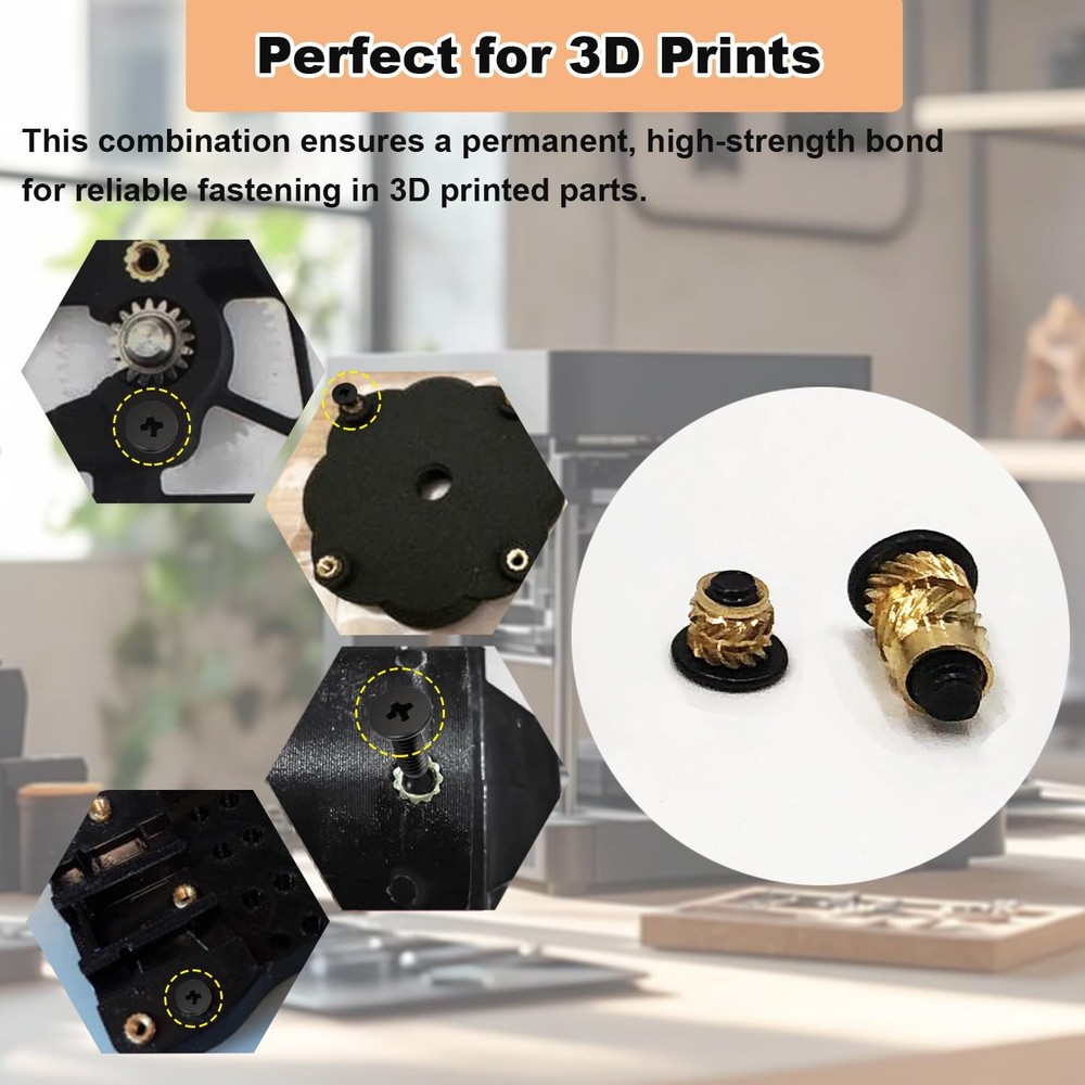 200Pcs Threaded Insert Bolt Assortment kit 100Pcs M3 M4 Brass Heat Set Insert, 1