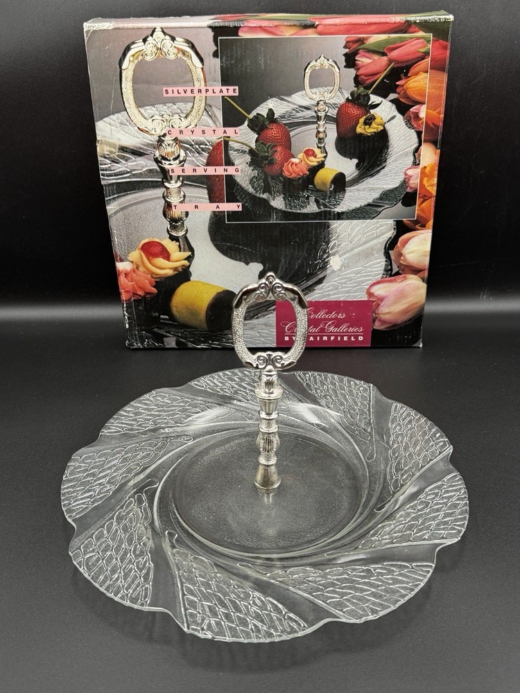 Vintage 10" Silverplate Crystal Serving Tray by Fairfield w/ Original Box