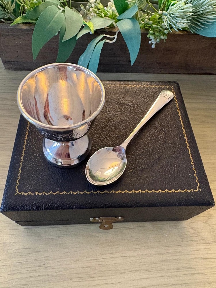 Solid Silver Eggcup & Spoon Christening Set by Lanson Ltd Birmingham 1961/62