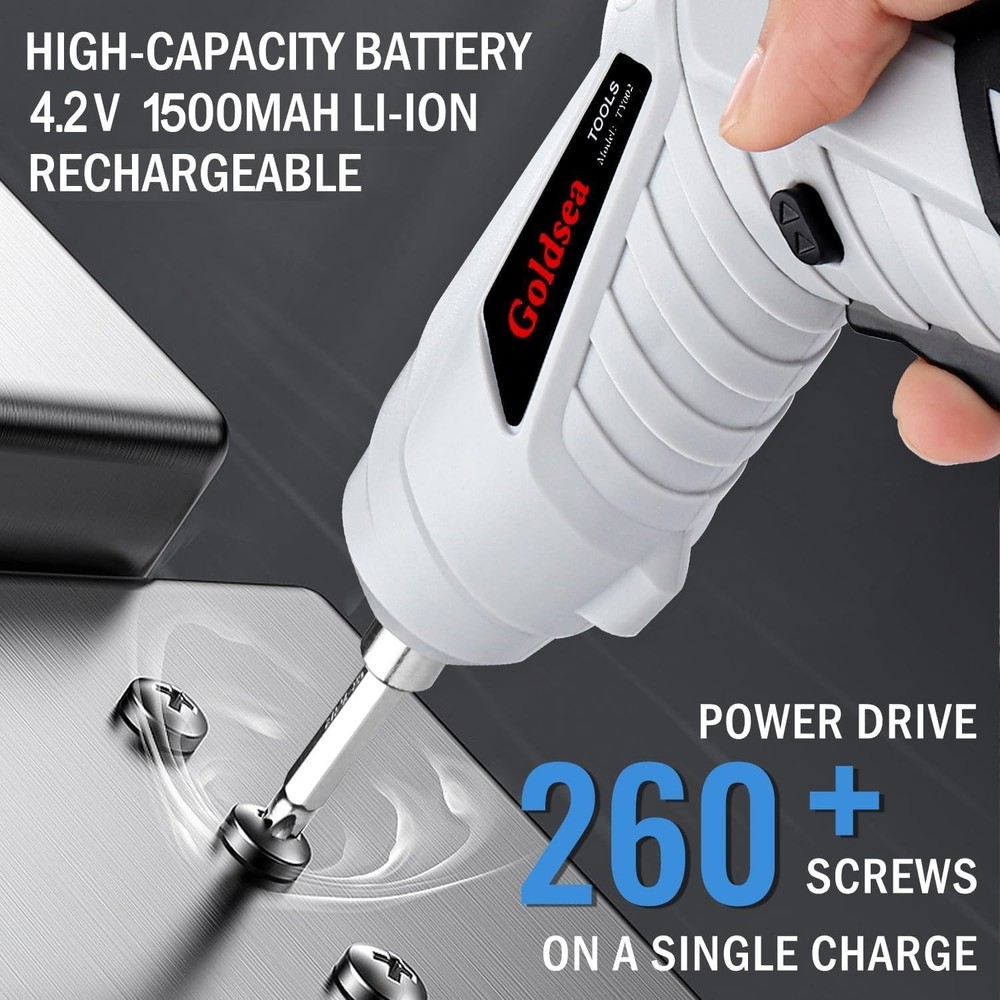 Cordless Electric Screwdriver 4.2V with Adjustable Handle & 10 Magnetic Bits