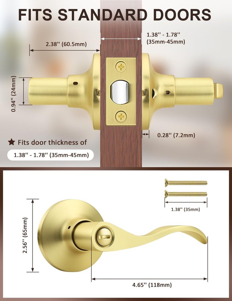 Mengico 8 Pack Gold Privacy Door Lever, Modern Interior Door Knobs Locks for ...