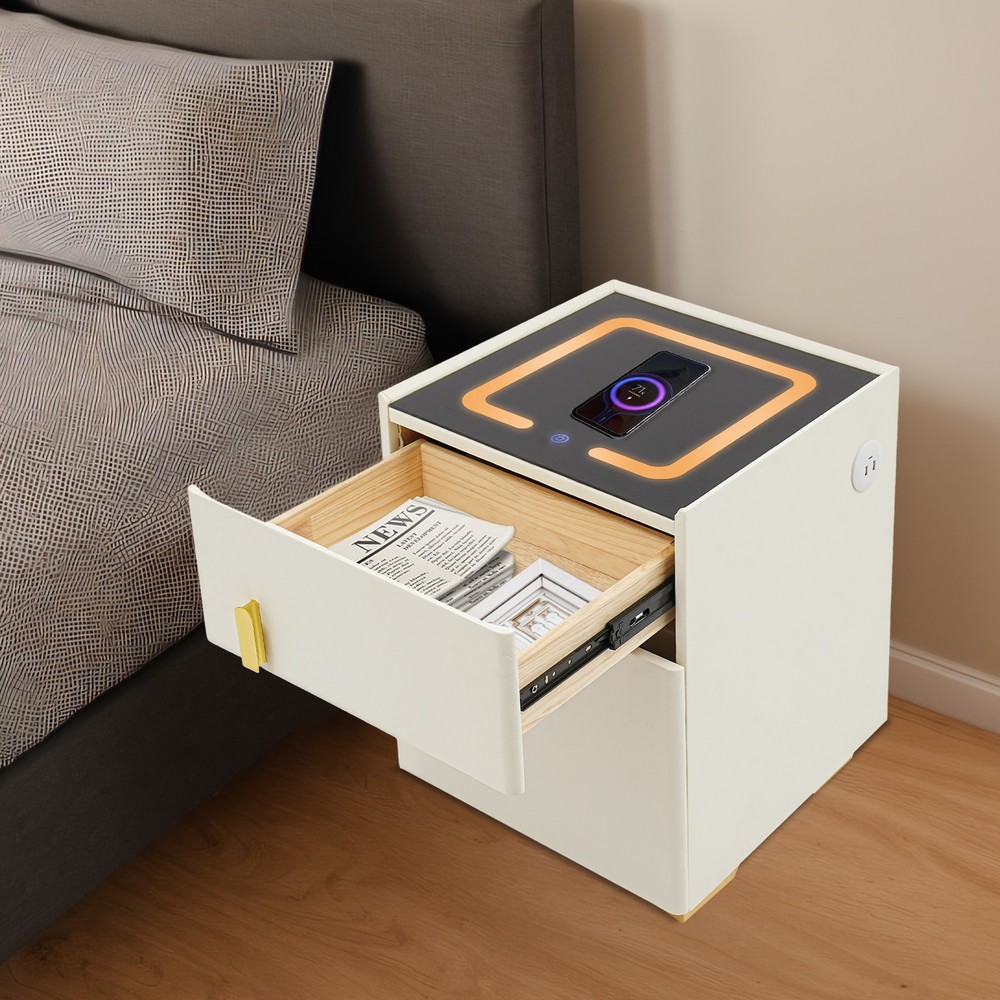 Led Nightstand with Wireless Charging and Safe Box Night Stand, Bedside Table