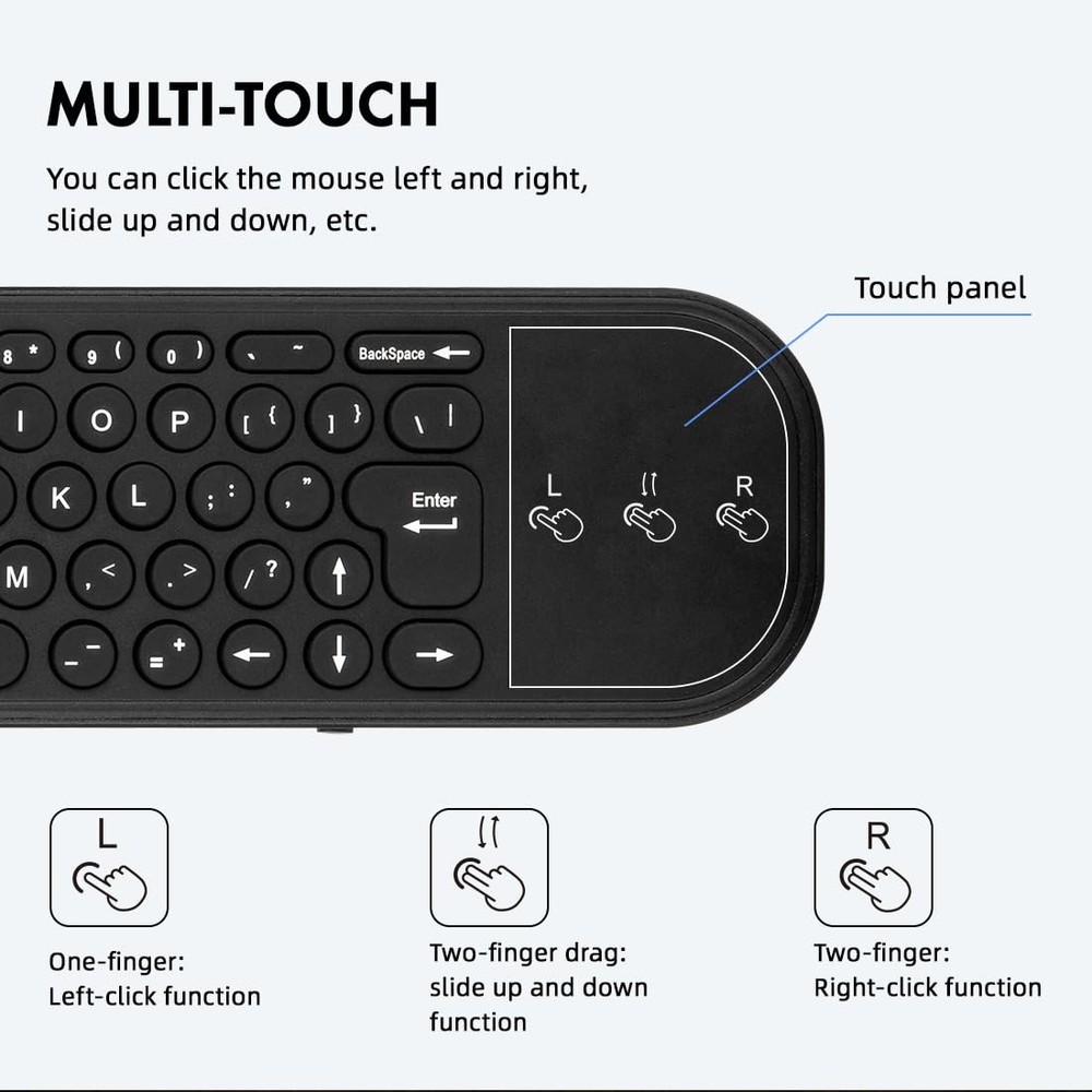 Rechargeable Mini Bluetooth Keyboard Voice Remote with Touchpad Backlit Black
