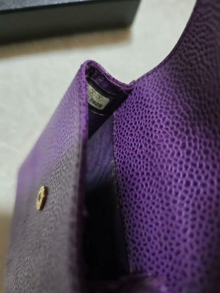 CHANEL Purple Violet Cigarette Case Leather Coco Mark Snap Button Used