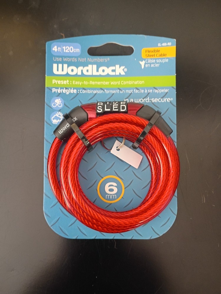 Wordlock CL-455-RD Combination Non-Resettable Cable Lock - Red
