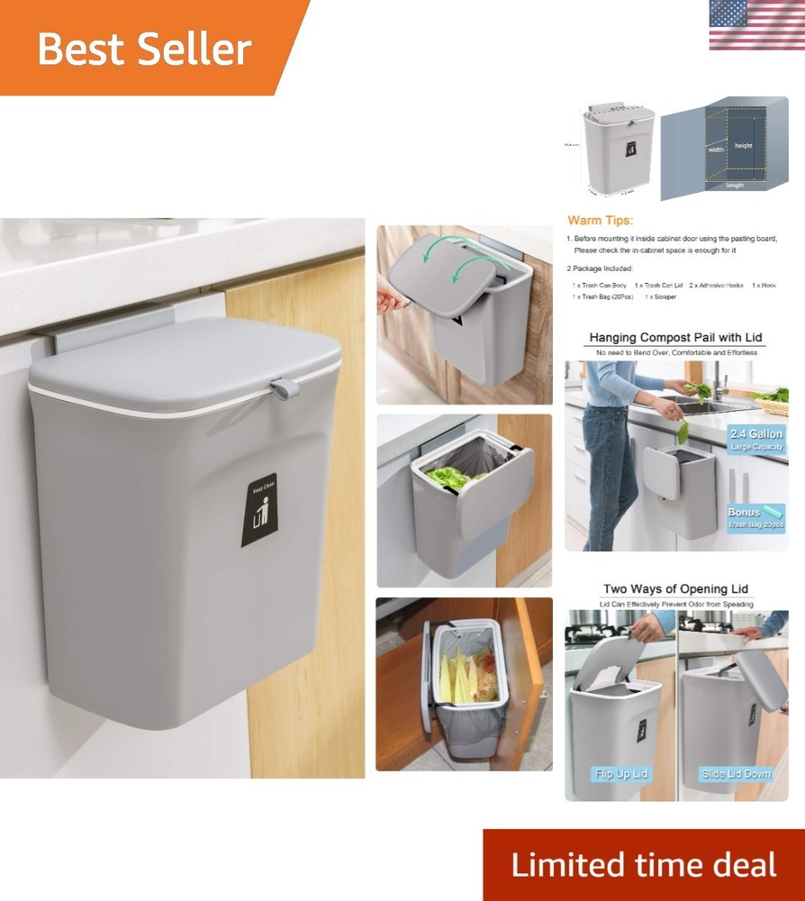 Durable 2.4-Gallon Compost Bin with Lid - Perfect for Counters and Cabinets