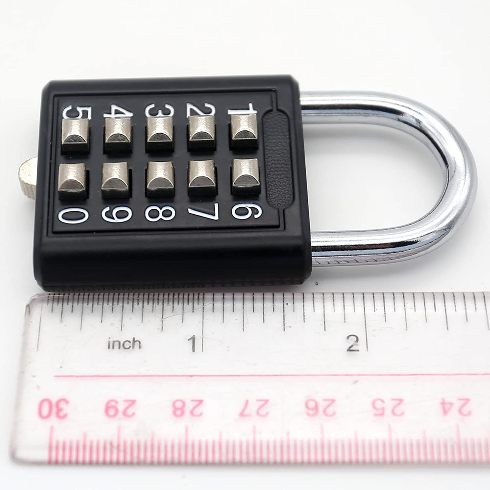 10 Digit Push Button Combination Padlock, 5 Digit Locking Mechanism, Black