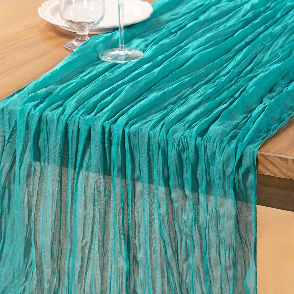 Teal Green Cheesecloth Table Runner Spring Easter Table Runner Boho Gauze 120...