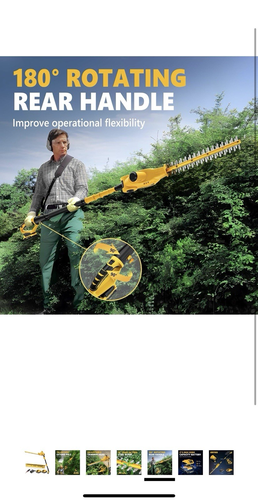 20V MAX Pole Hedge Trimmer,Telescoping Pole Hedge Trimmer,with 2 Packs 2.0Ah ...