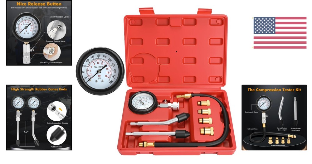 Versatile 8-Piece Petrol Engine Compression Tester Kit - Compact & Reliable