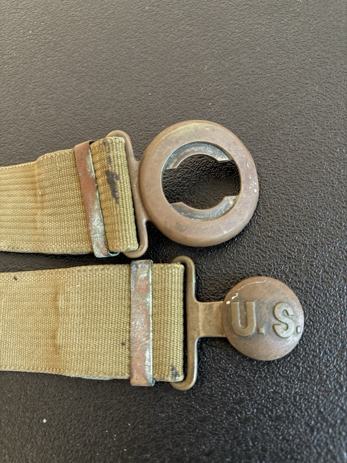 PRE-WWI US Army M1910 Mills Canvas Garrison Belt  w/US Buckle, Interlocking