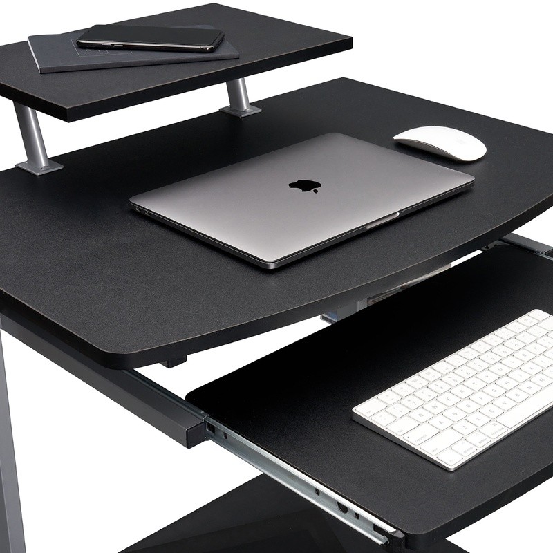 Compact Computer Cart Rolling Workstation Adjustable Shelf Keyboard Tray Storage
