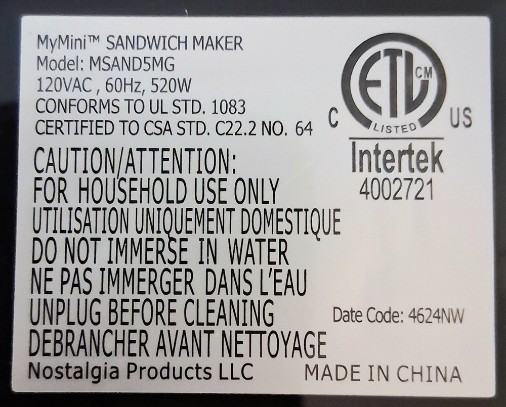 Nostalgia Mini Sandwich Maker. BNIB!