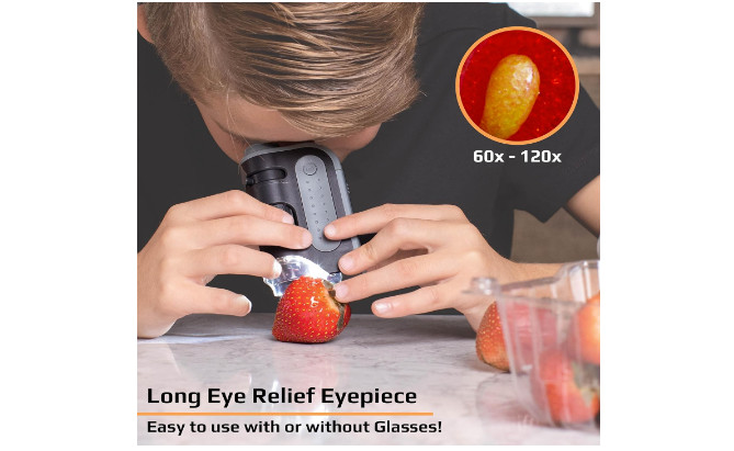 Pocket Microscope Science Lab 120x Zoom LED Portable STEM Educational Kids Tools