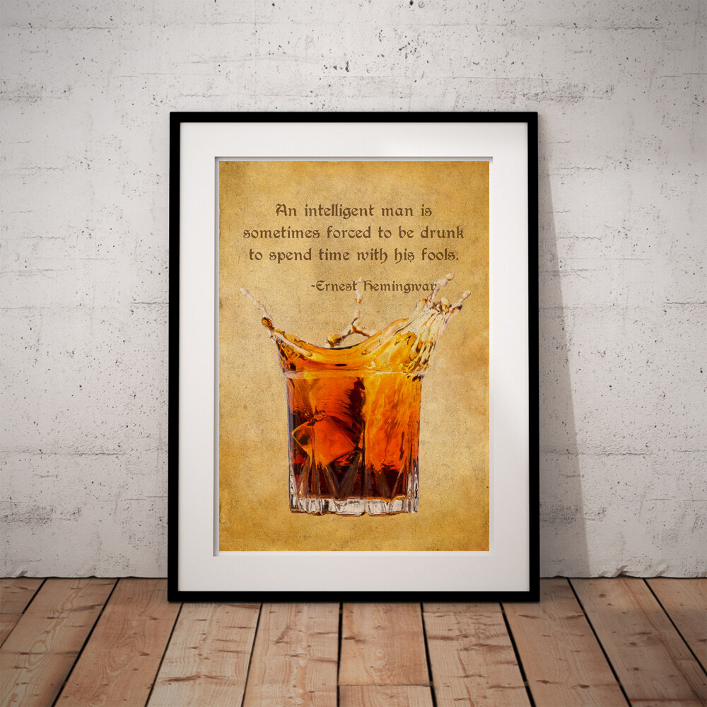 OLD WHISKY GLASS ERNEST HEMINGWAY E GLASSES COLLECTION Wall Decor POSTER CANVAS