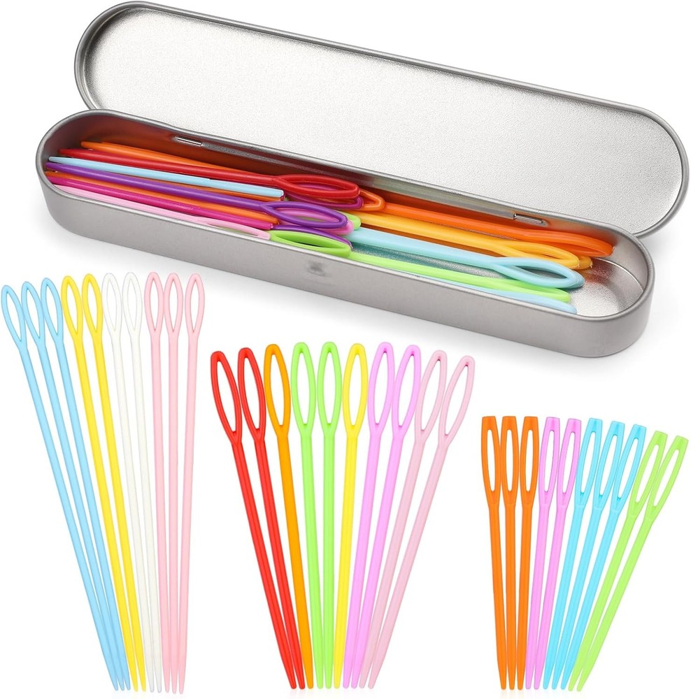 30PCS Plastic Large Eye Sewing Needles, 3 Size Yarn Needle Set, silver