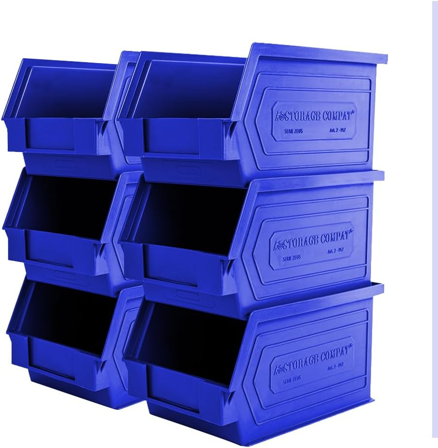 Stackable Blue Plastic Storage Bins - 6-Pack, 9"x5"x5" for Organizing