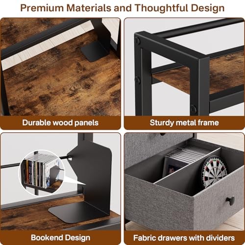 CD Storage Rack with Drawer, 5-Tier DVD Organizer Shelf w/Adjustable Book