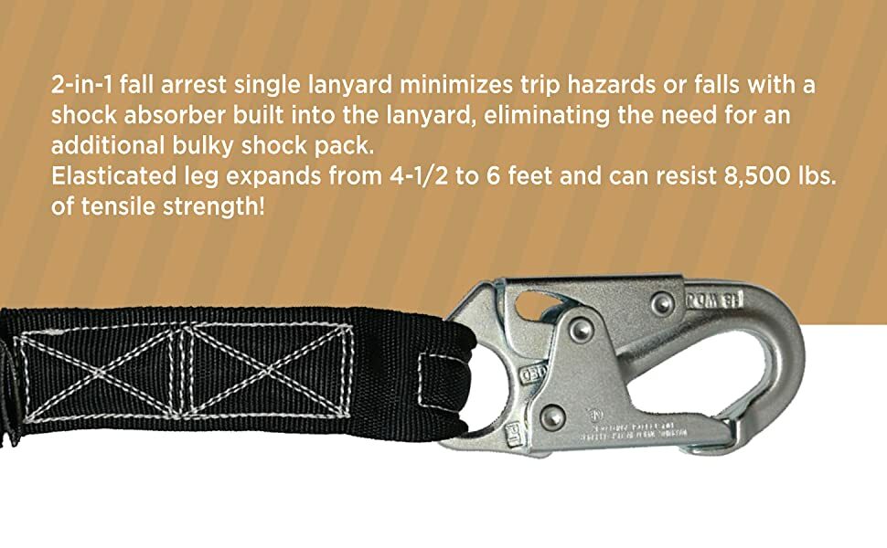 AFP New Fall Protection Safety Lanyard 6' Internal Shock-Absorbing w/ Snap Hook