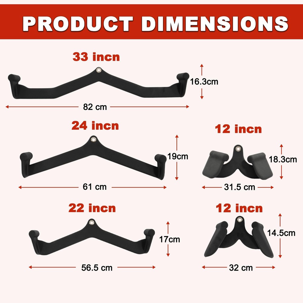 LAT Pulldown Attachments, 5 Pieces Cable Machine Rowing Bar Set, Back Bicep C...