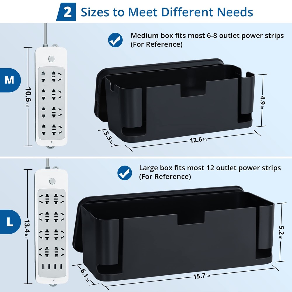 Cable Management Box Black 2pack Cord Organizer Box Extra Large And Medium Size