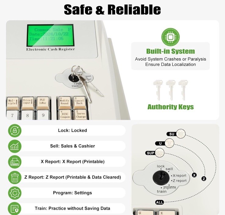 NEW Electronic Cash Register 48 Keys Cash Management System with Thermal Printer