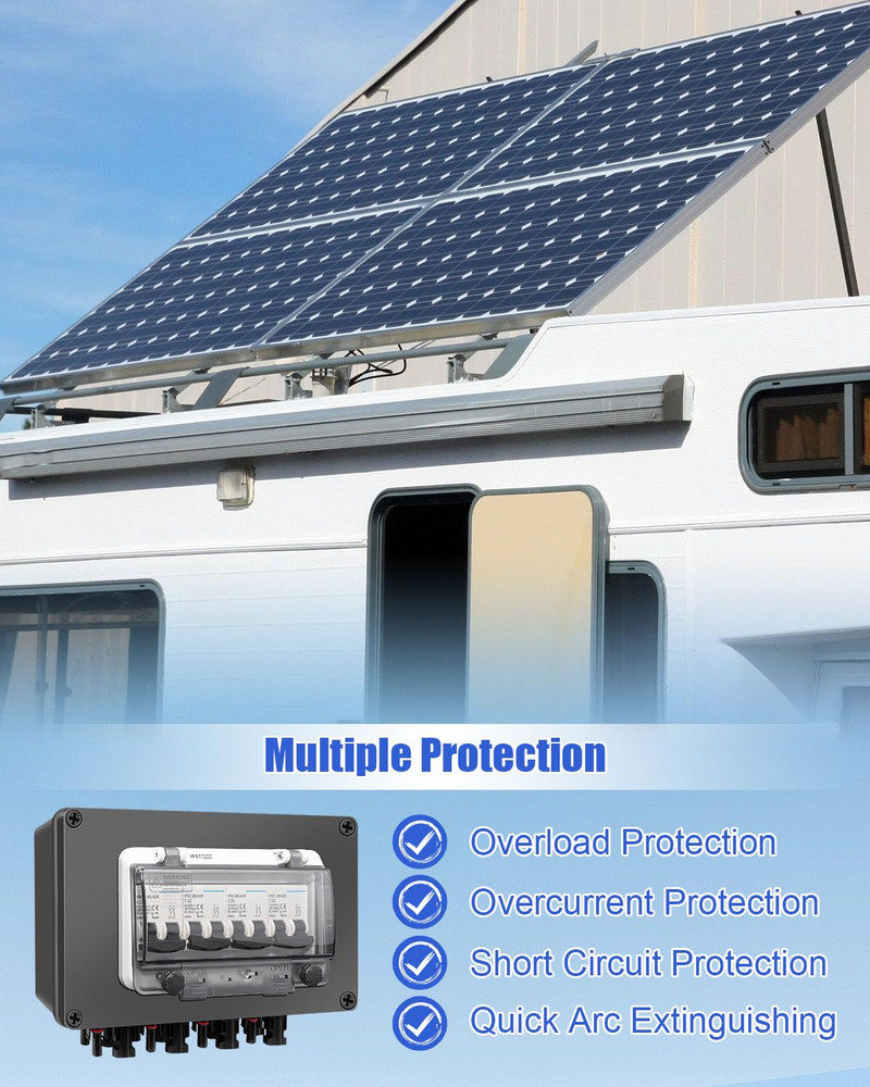 Solar Panel Disconnect Switch 4 String 32 Amp DC Circuit Breaker Box, Waterproof