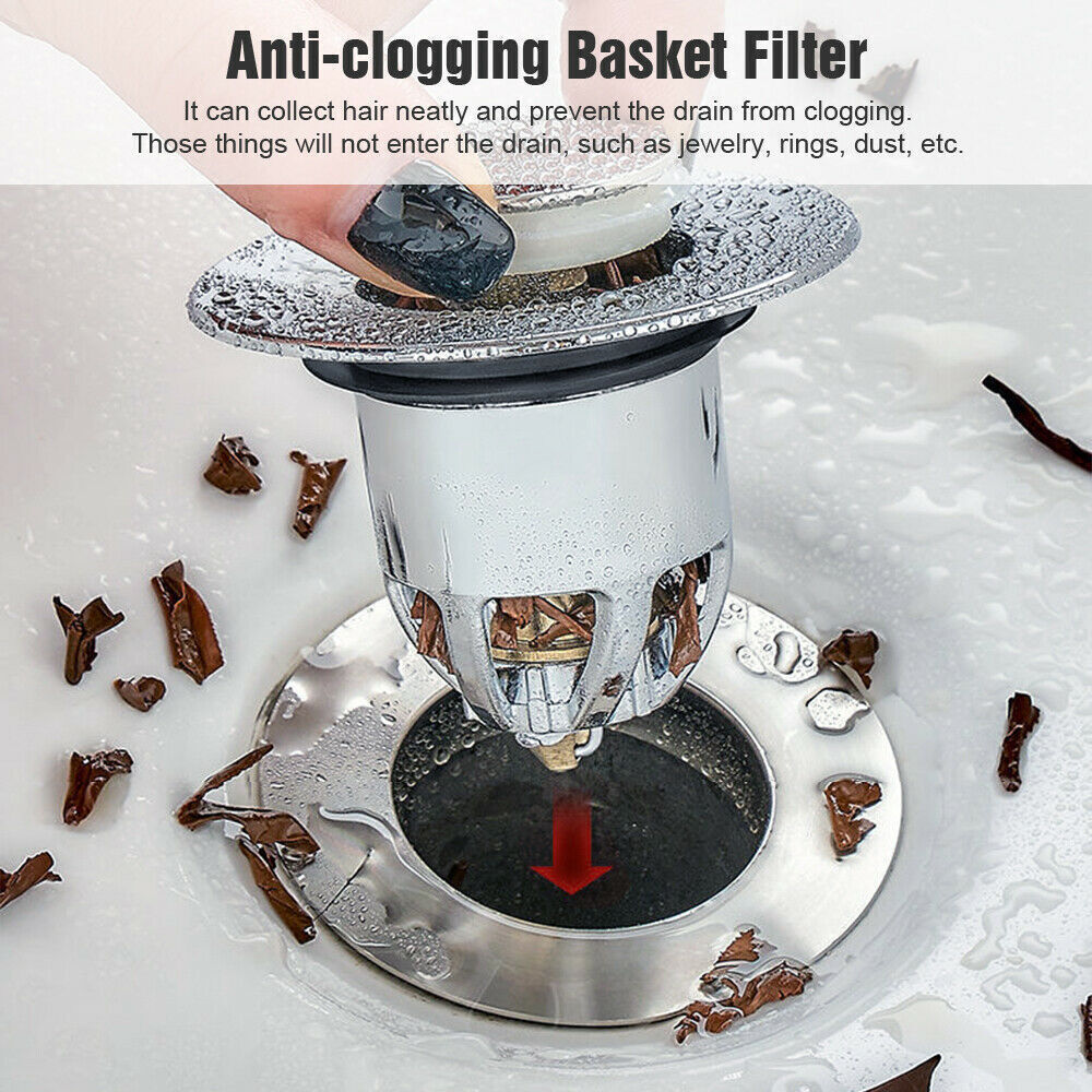 Universal Bathroom Sink Stopper Pop Up Drain Filter Bullet Core Push Plug Bounce