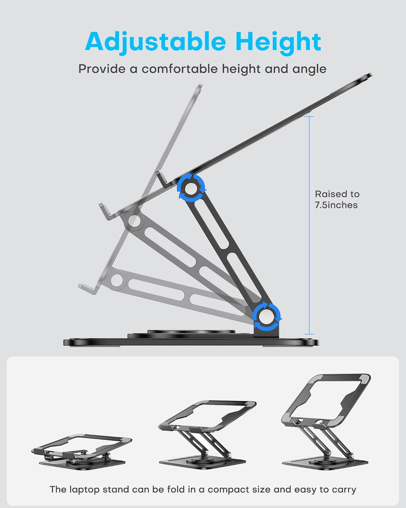 Adjustable Laptop Stand, Computer Stand with 360 Rotating Base, Ergonomic Lapto