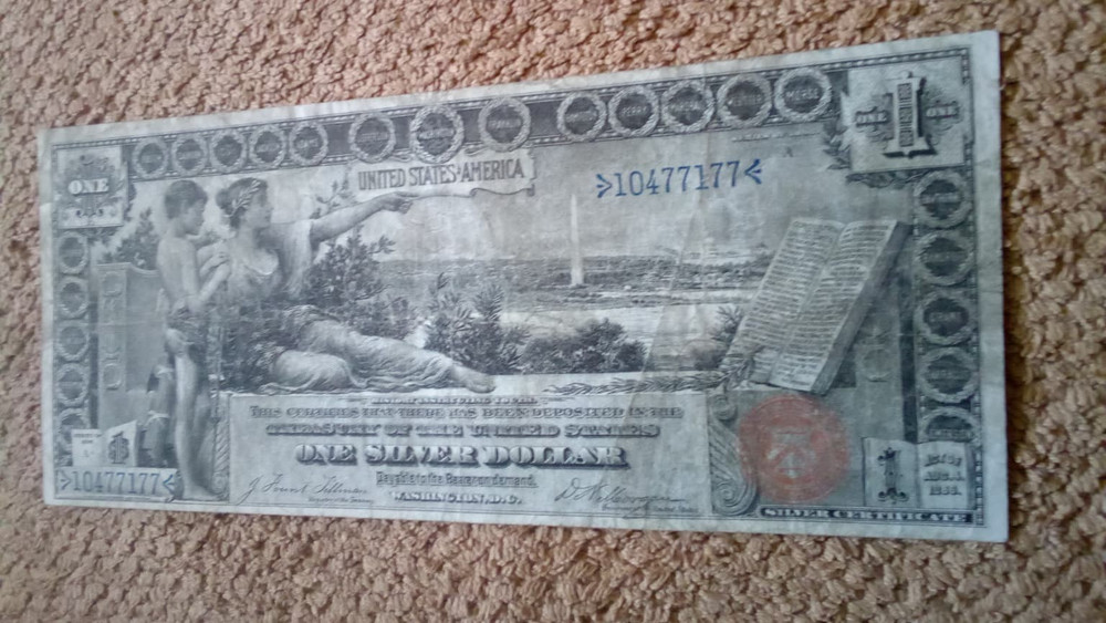 1896 $1 ONE DOLLAR LARGE-SIZE SILVER CERTIFICATE EDUCATIONAL NOTE, VF+, RED SEAL