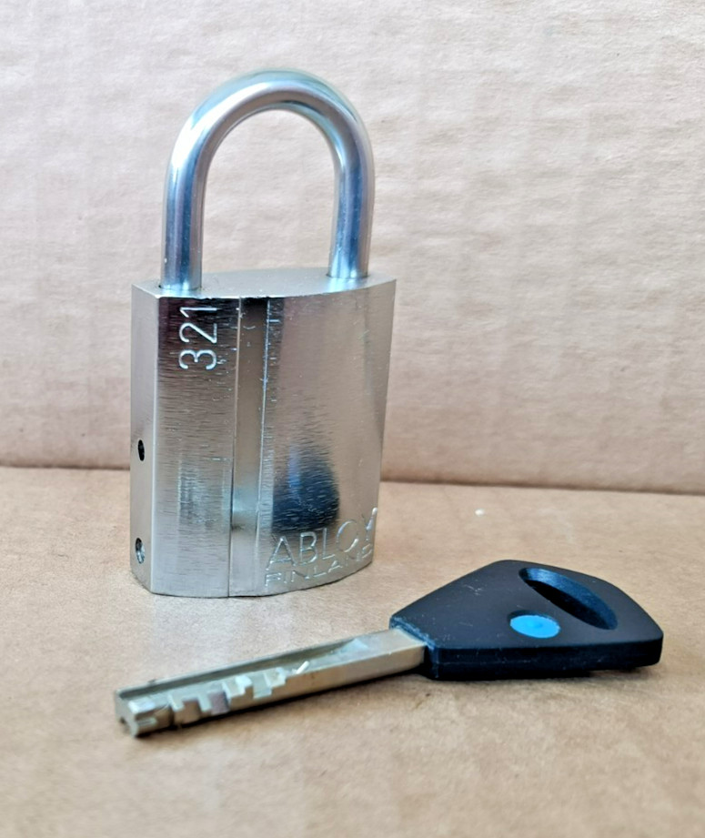 Abloy 321 Brass Padlock With Key, Chrome Finish