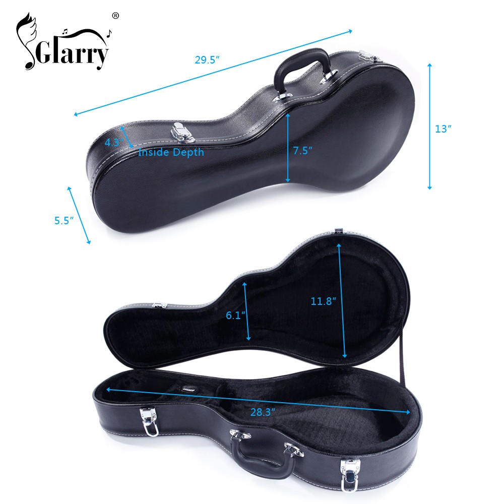 F-Style Microgroove Pattern Leather Wood Mandolin Case Black