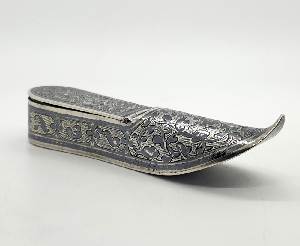 Antique Russian Silver & Niello Shoe Vesta Case
