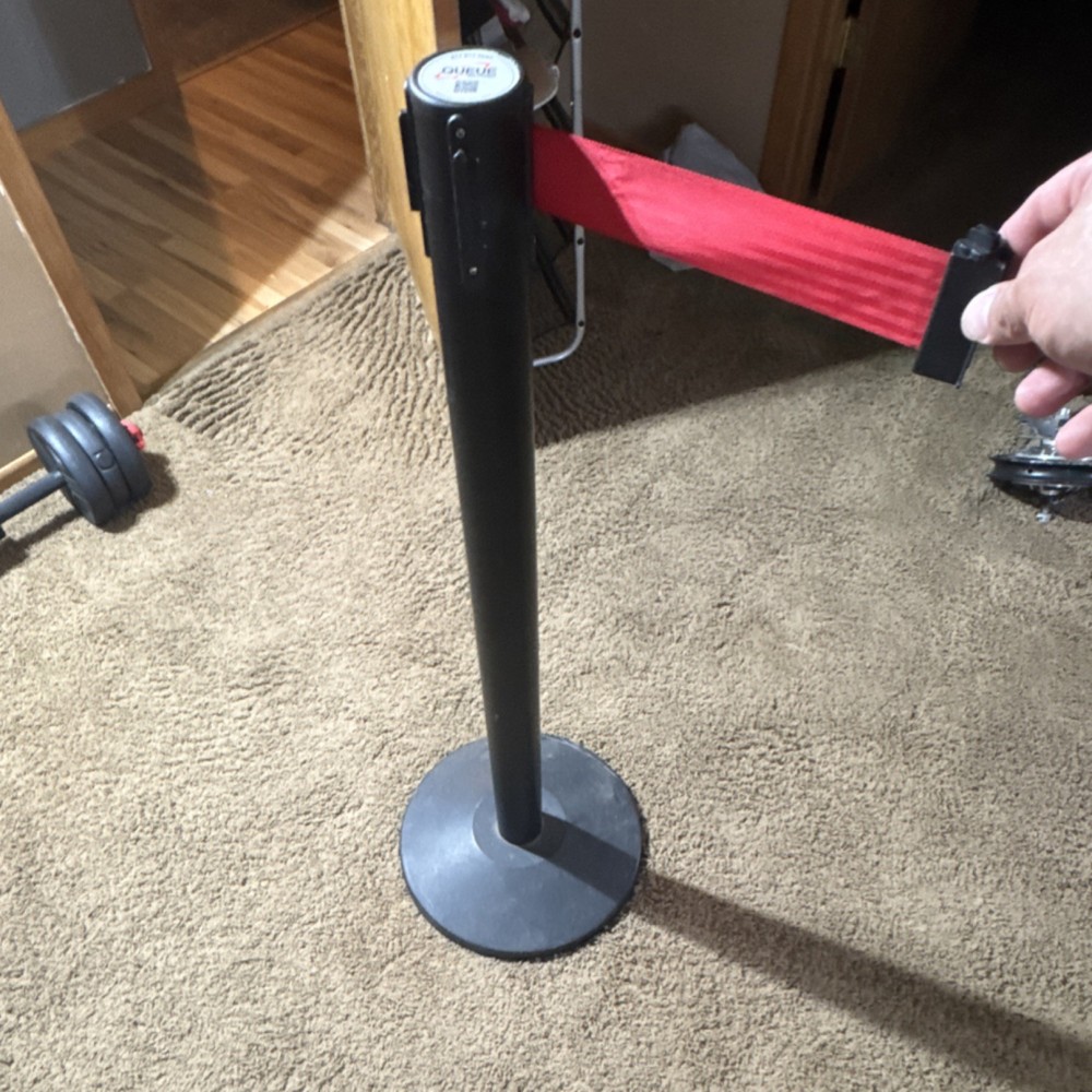 Queue Retractable Belt Barrier Post with Red Belt