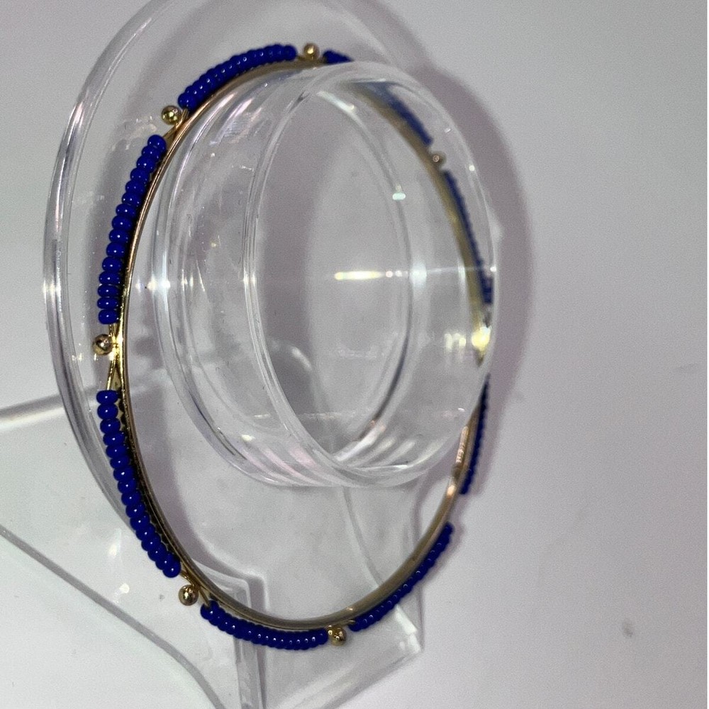 Tiny Faux Blue Lapis Beaded Slide Gold-Tone 2 5/8" Bangle!